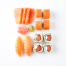 Salmon Philadelphia combo 14 Pieces - Salmon Sashimi, Salmon Nigiri, Salmon Philadelphia rolls, Salmon Philadelphia rolls with salmon on outside